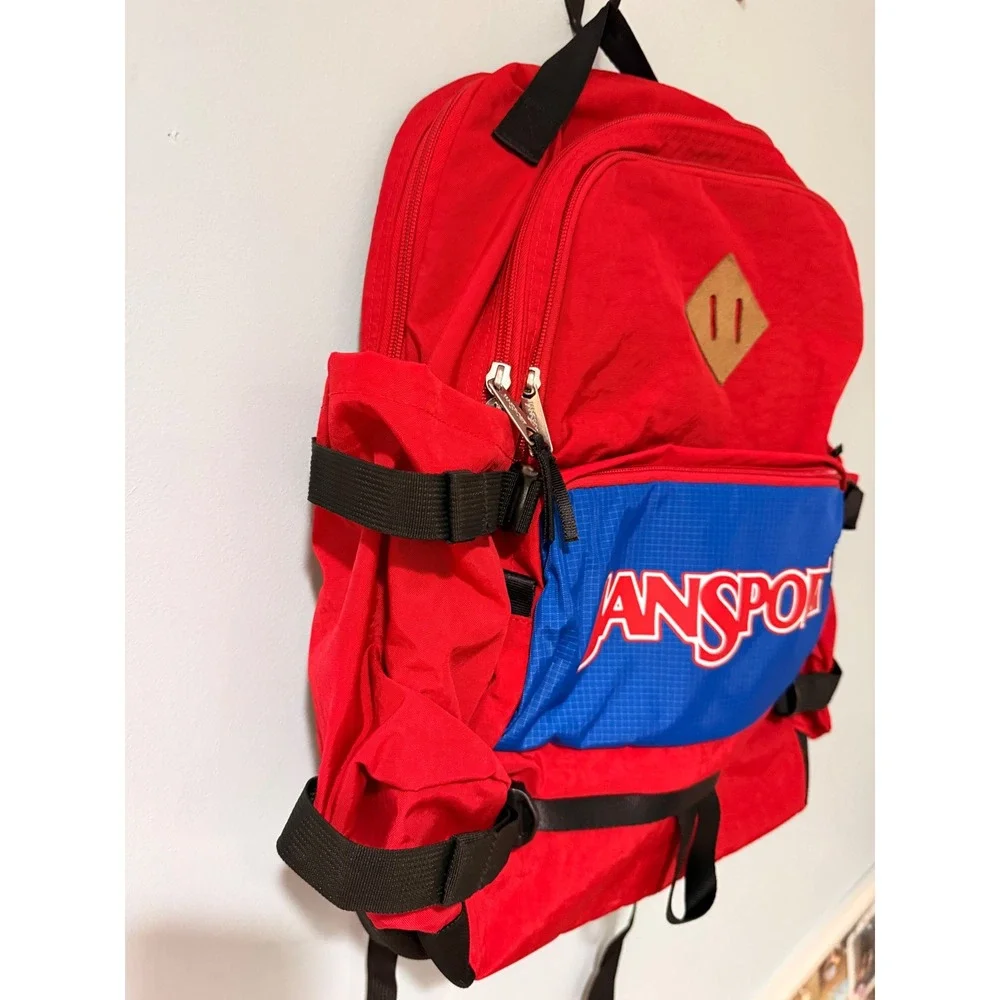 JanSport Red Blue Multi Pocket Backpack Adjustable Straps Travel School Bag